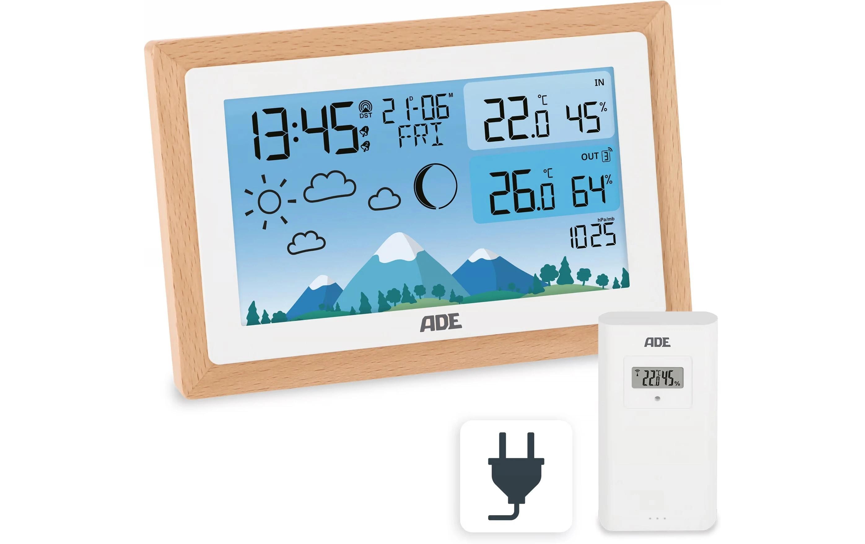 ADE Wetterstation mit Funk-Aussensensor Holz-weiss ADE Wetterstation mit Funk-Aussensensor Holz-weiss