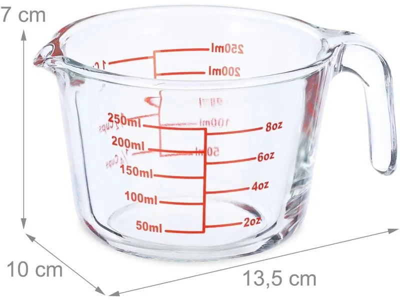relaxdays Messbecher 250 ml, Rot/Transparent
