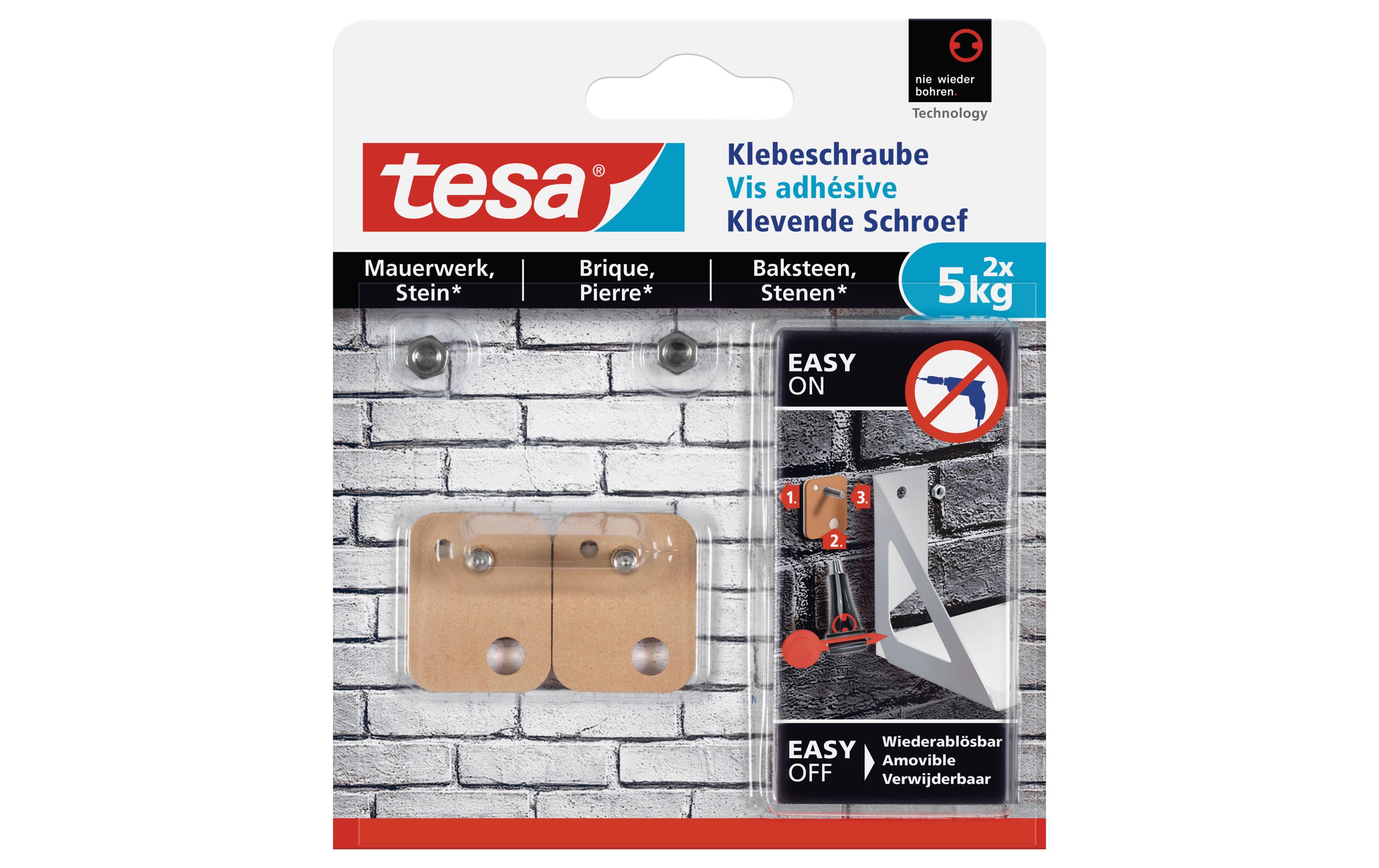 tesa Klebeschraube 5 kg für Mauern + Stein, rechteckig