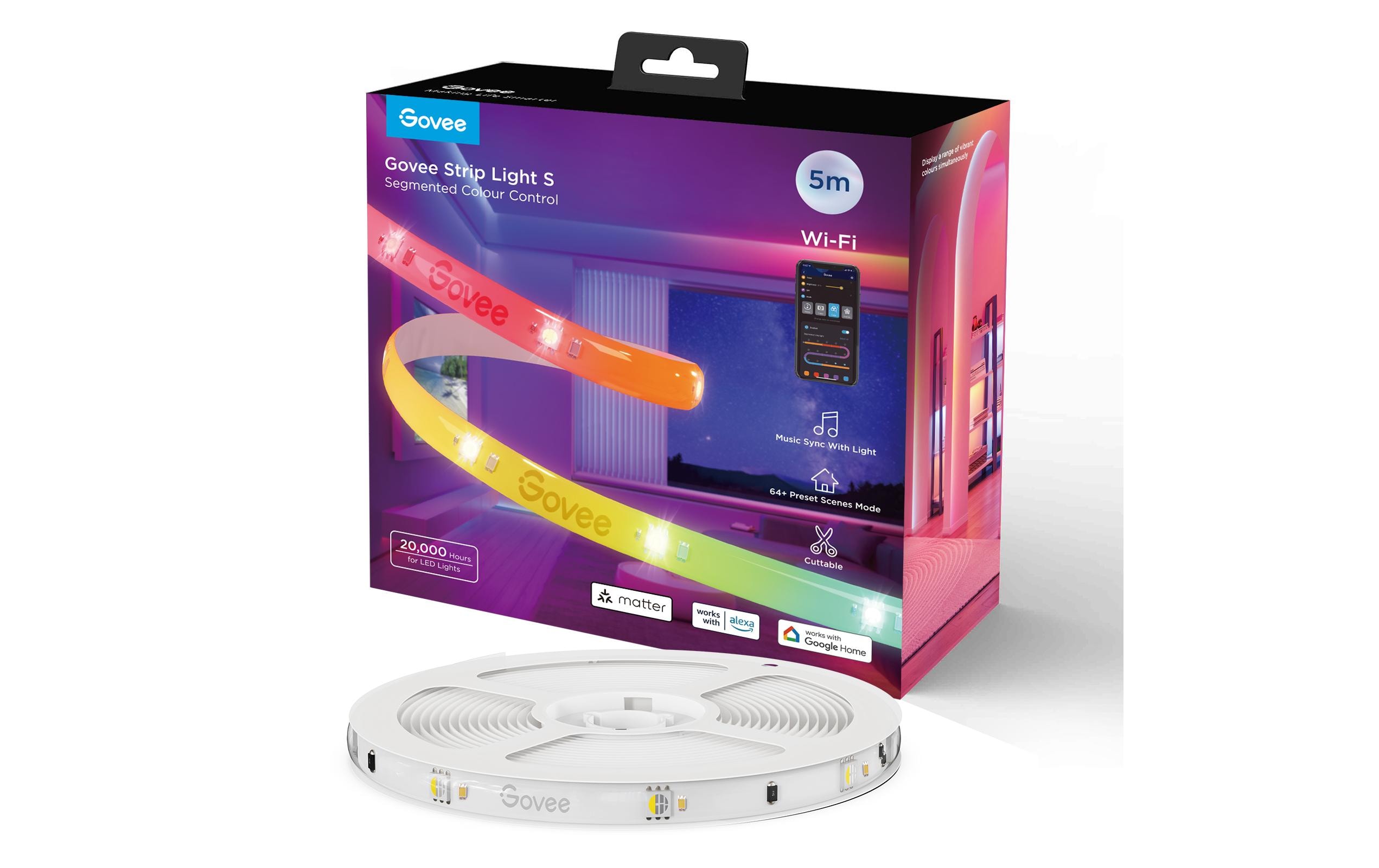 Govee LED Stripe Light S, Wi-Fi / Bluetooth / Matter, 5 m, RGBIC