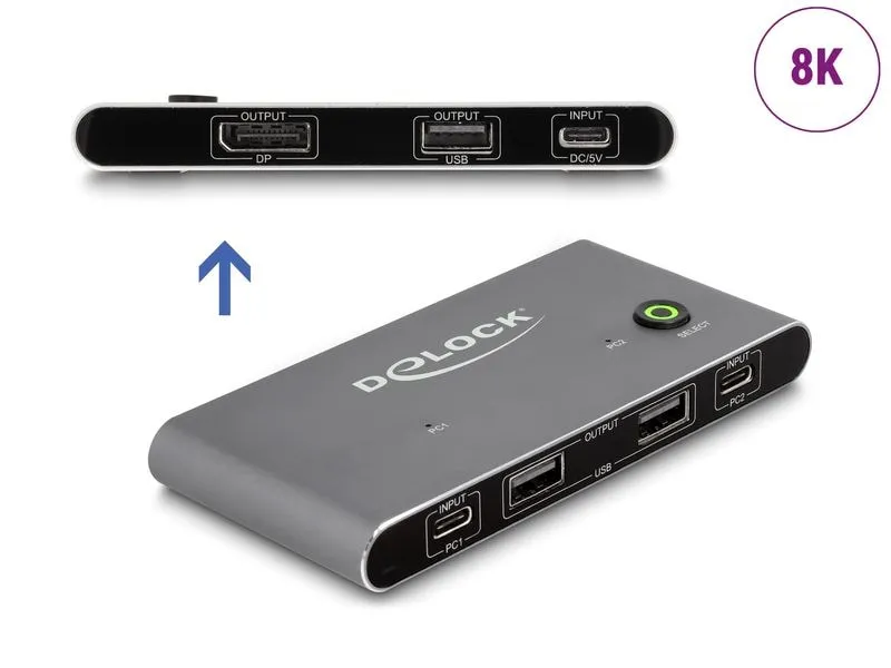 Delock KVM Switch USB-C zu DisplayPort 8K 30 Hz mit USB 2.0 Delock KVM Switch USB-C zu DisplayPort 8K 30 Hz mit USB 2.0