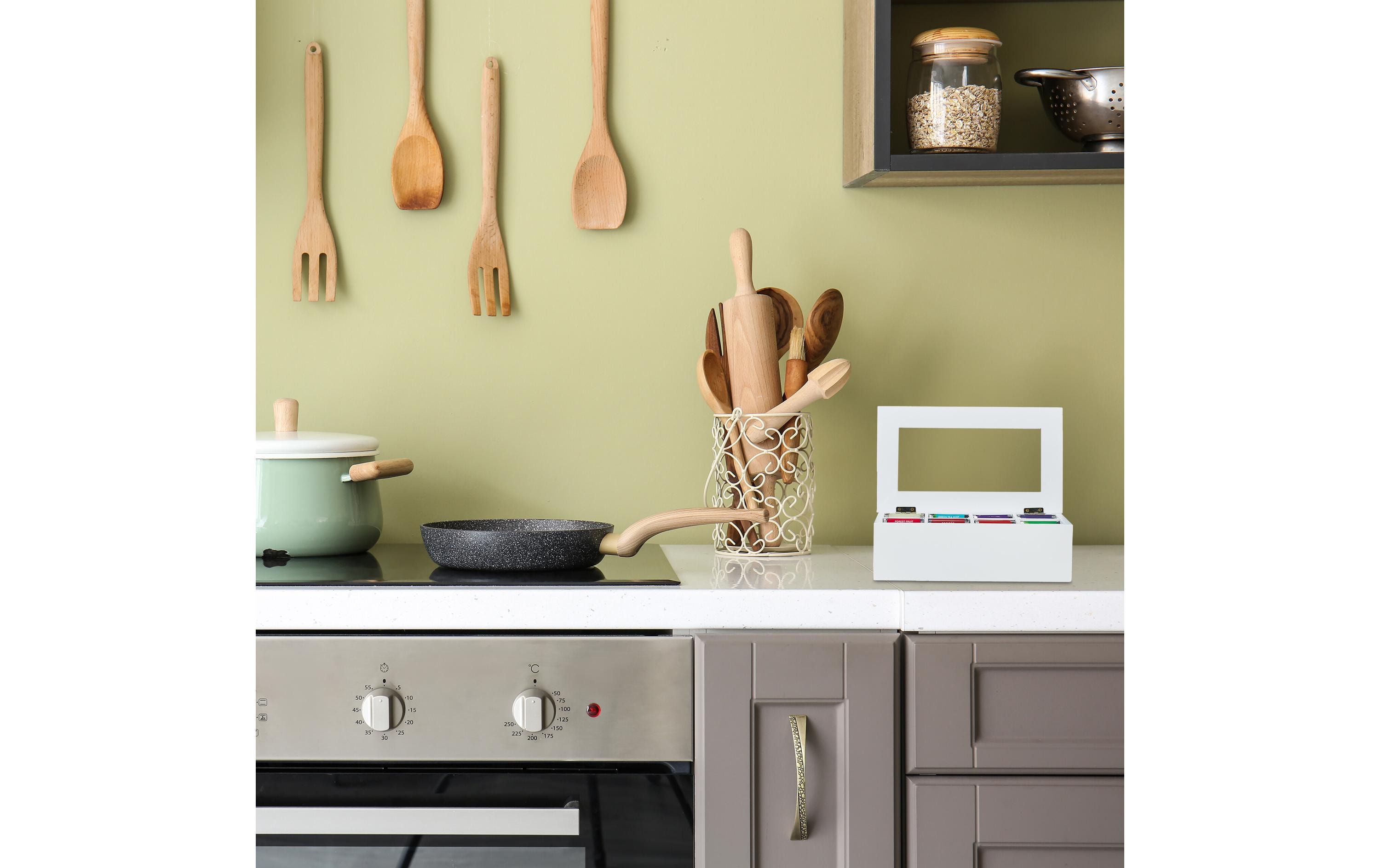 relaxdays Teebeutel-Box 8 Fächer, Transparent/Weiss