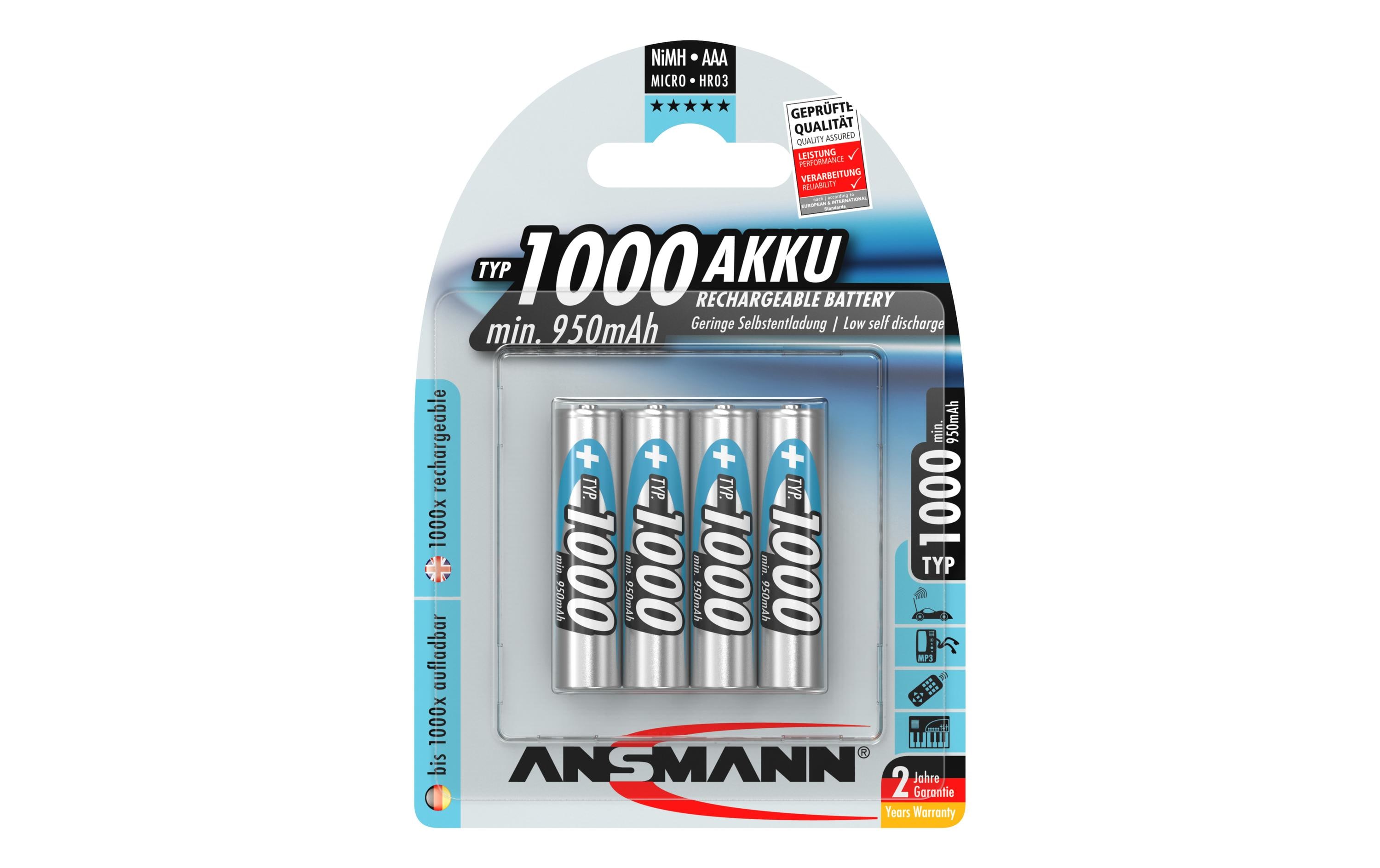 Ansmann Akku 4x AAA Typ 1000 950 mAh