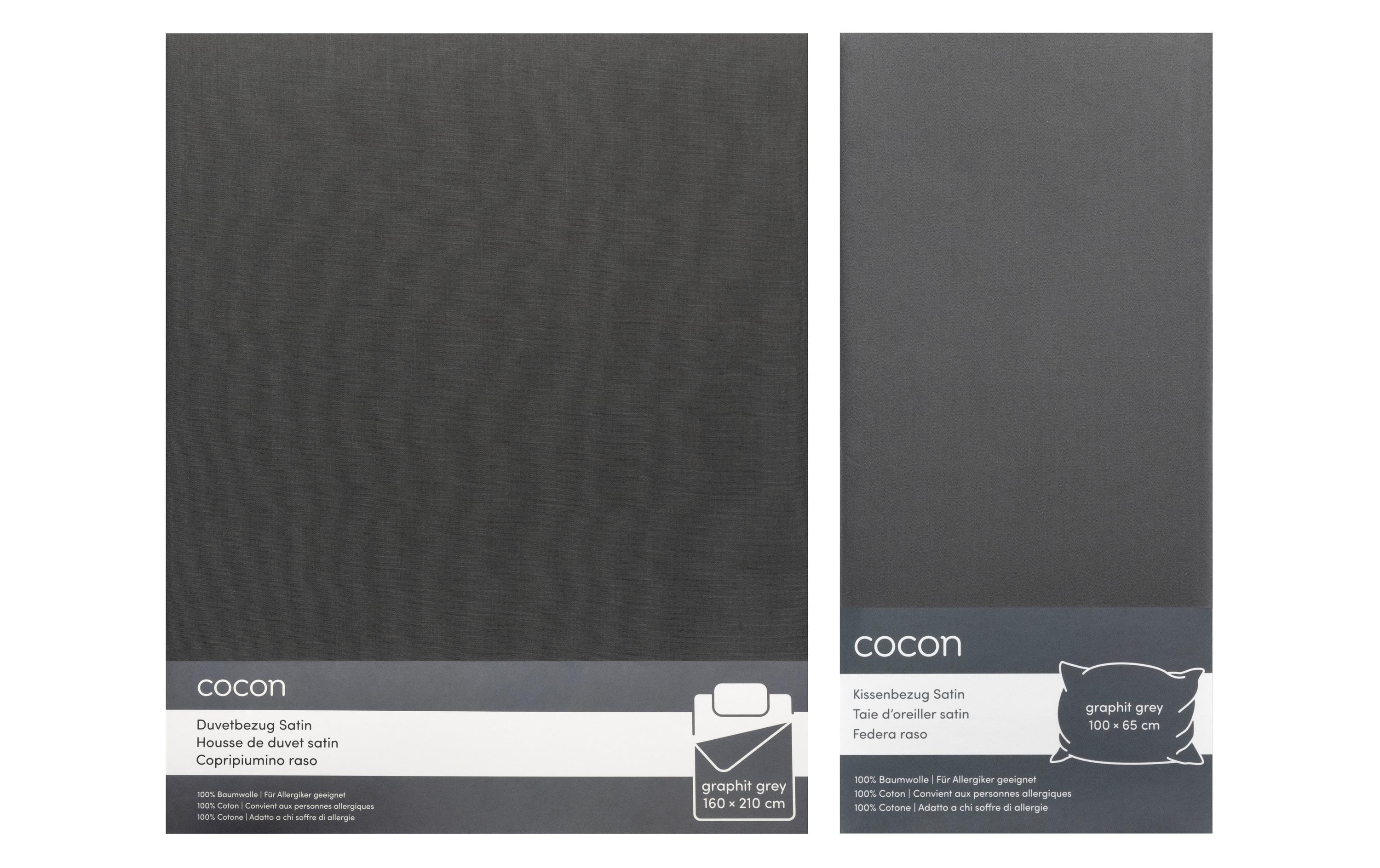 COCON Bettwäsche Satin 160 x 210 / 65 x 100, Graphit