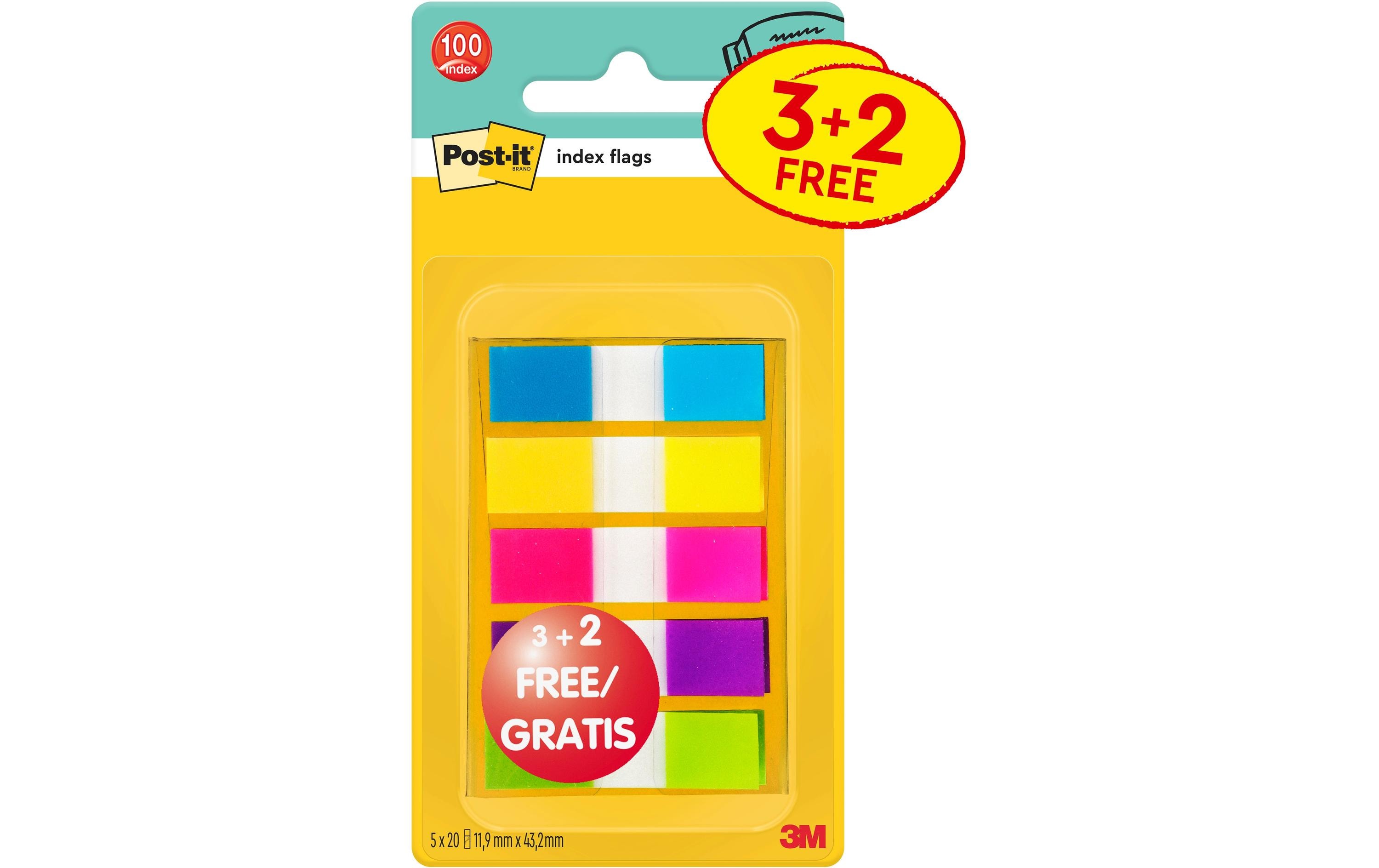 Post-it Index Mini Gelb/Pink/Türkis/Lila, 5 Stück