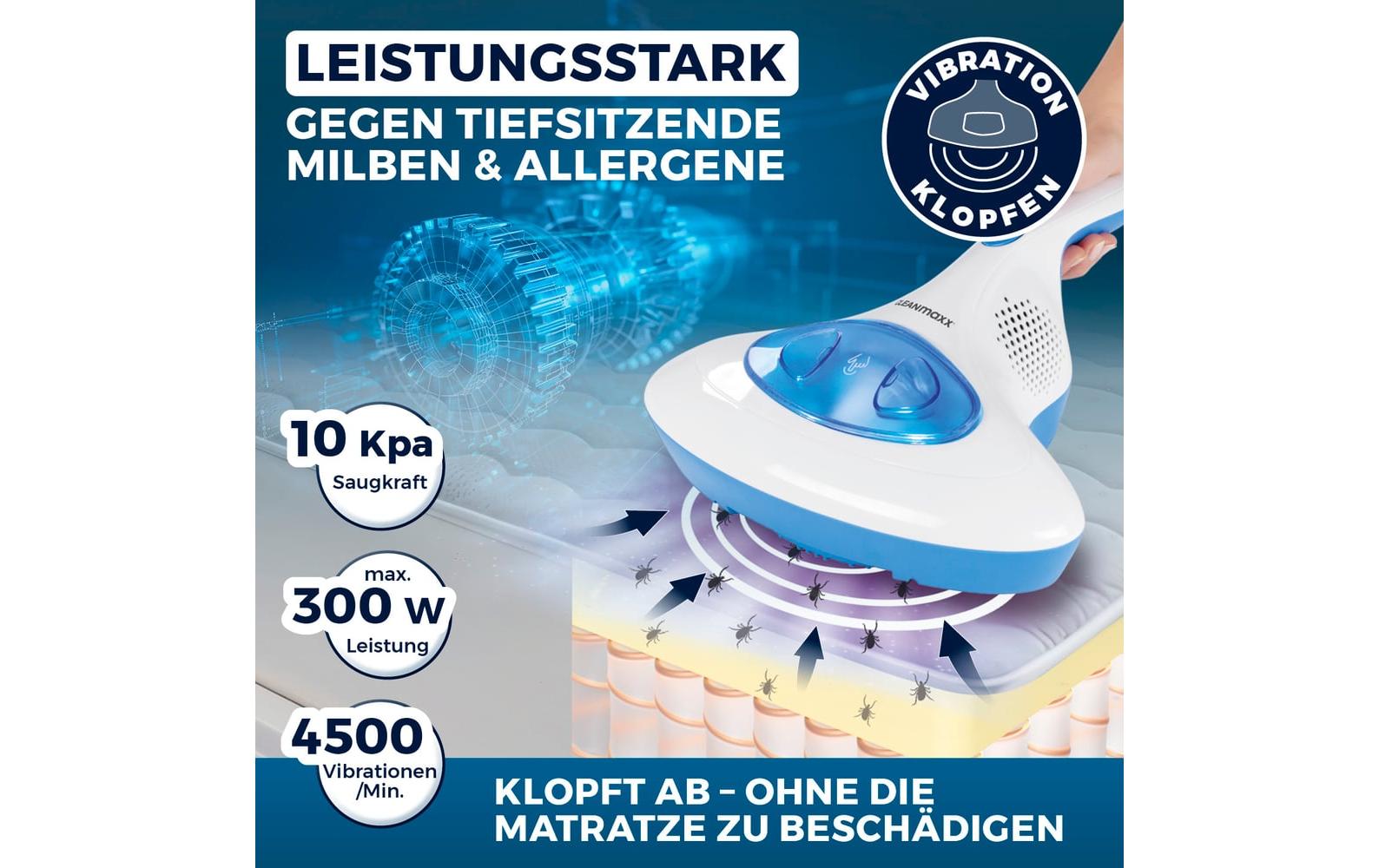 CLEANmaxx Milben-Handstaubsauger mit UV-C-Licht 300W Blau/Weiss
