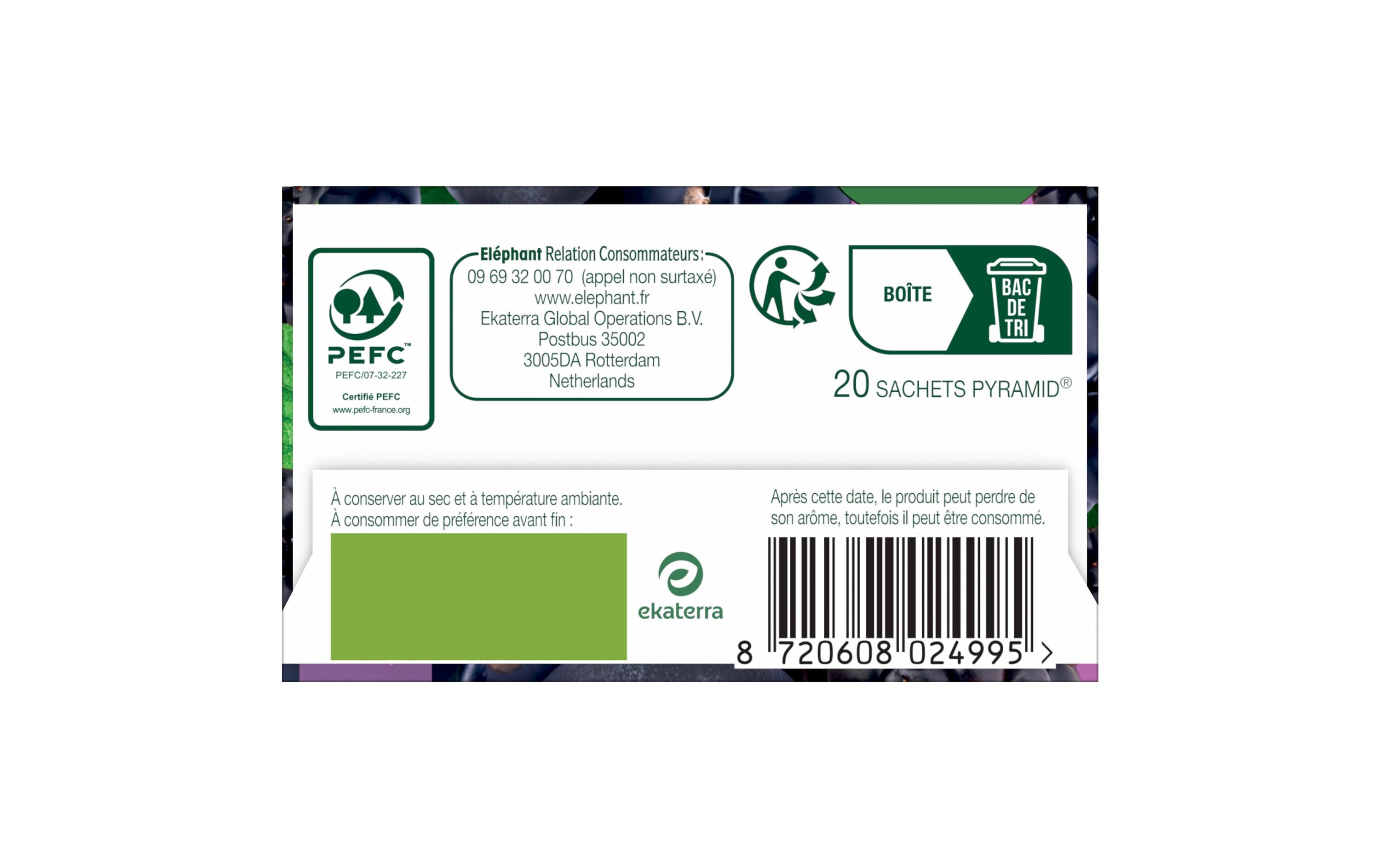 Eléphant Teebeutel Infusion Myrtille Múre Cassis 20 Stück