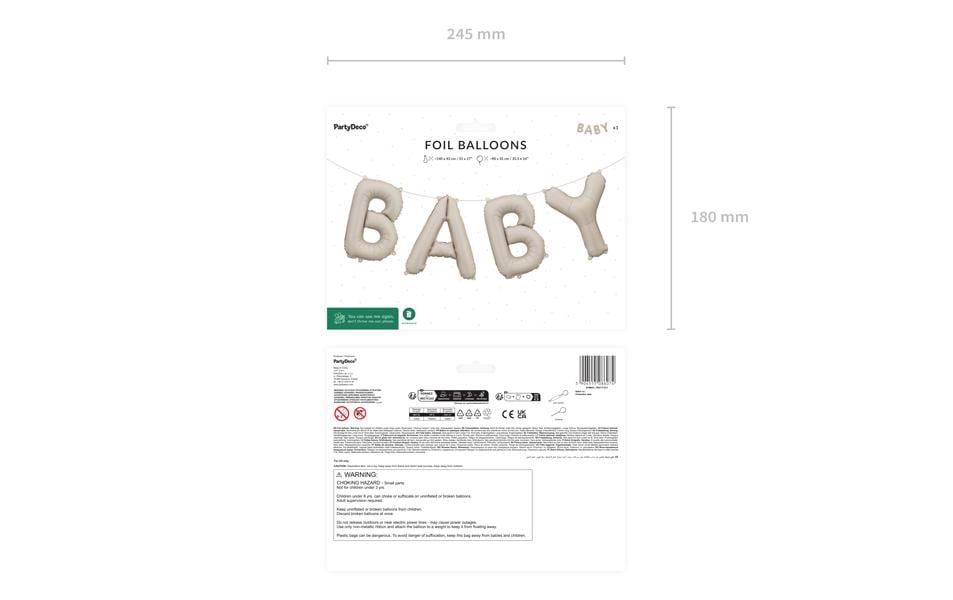 Partydeco Folienballon Baby, Beige, 90 x 35 cm, 1 Stück