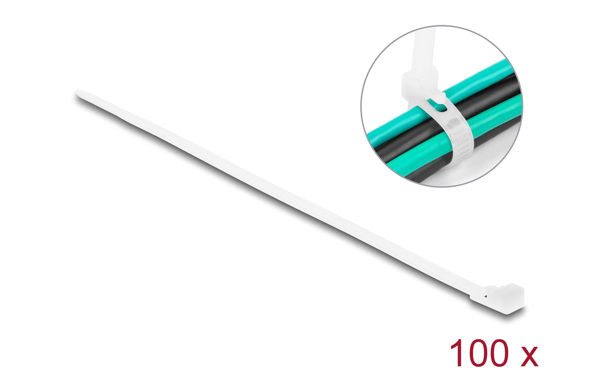 Delock Kabelbinder Weiss 200 mm x 4.8 mm, 100 Stück