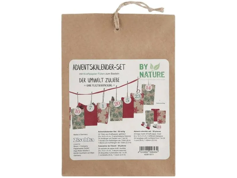 Braun + Company Adventskalender Set Nature, 24 Tüten, 50-teilig