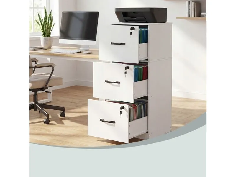 VASAGLE Aktenschrank Holzspanplatte 3 Schubladen Wolkenweiss