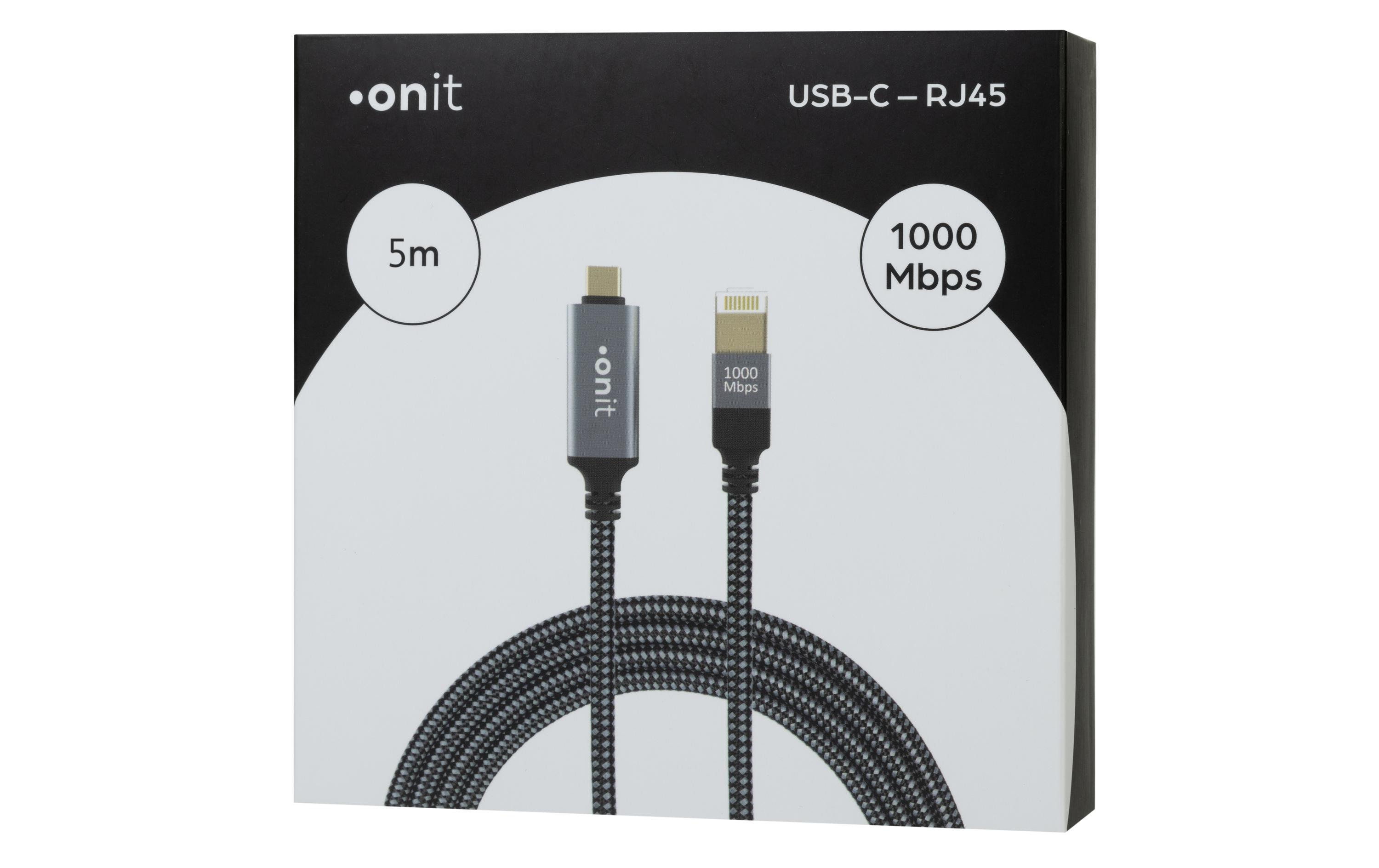 onit Adapterkabel USB-C – RJ45 Grau/Schwarz, 5 m