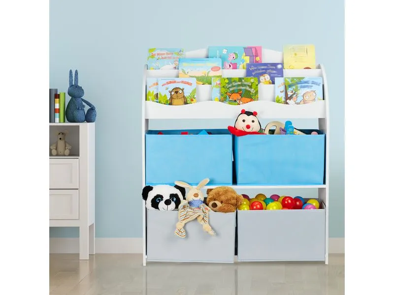 relaxdays Spielregal, 4 Boxen, 3 Bücherfächer