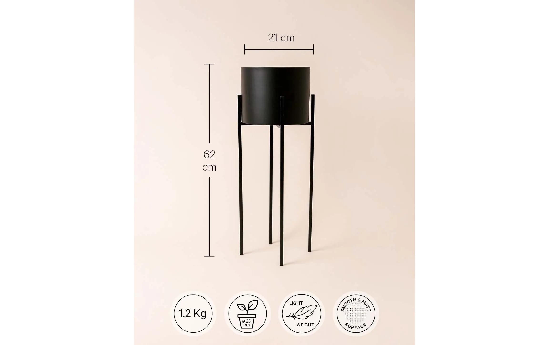 Esmée Stehender Topf 60.5 cm x 23.5 cm, Schwarz