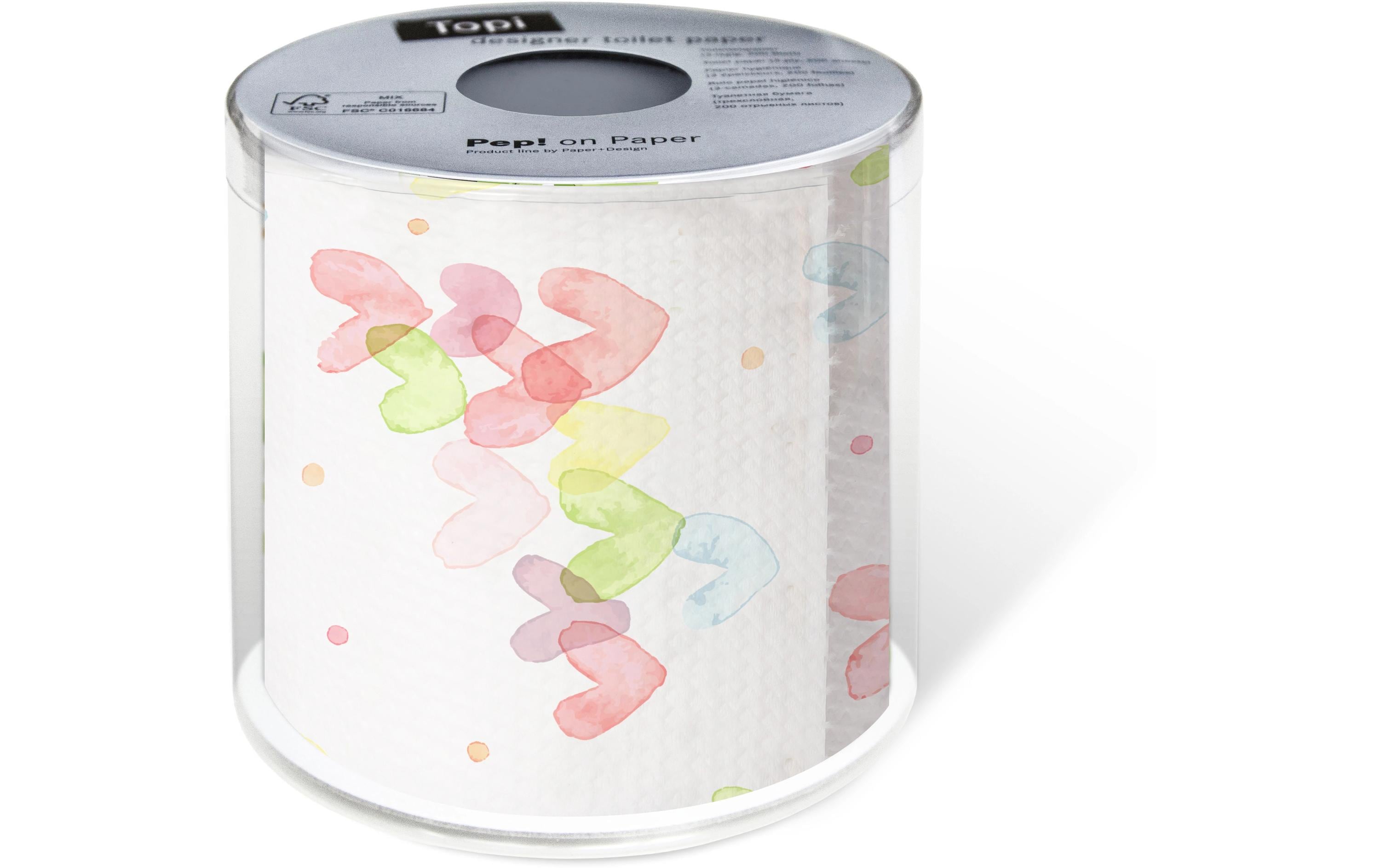 Paper + Design Toilettenpapier Hearts Pastel Rollen, 3-lagig, Mehrfarbig
