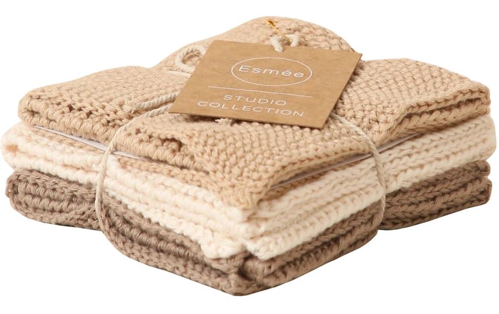 Esmée Reinigungstuch Set gestrickt 3 Stück, Sandfarben