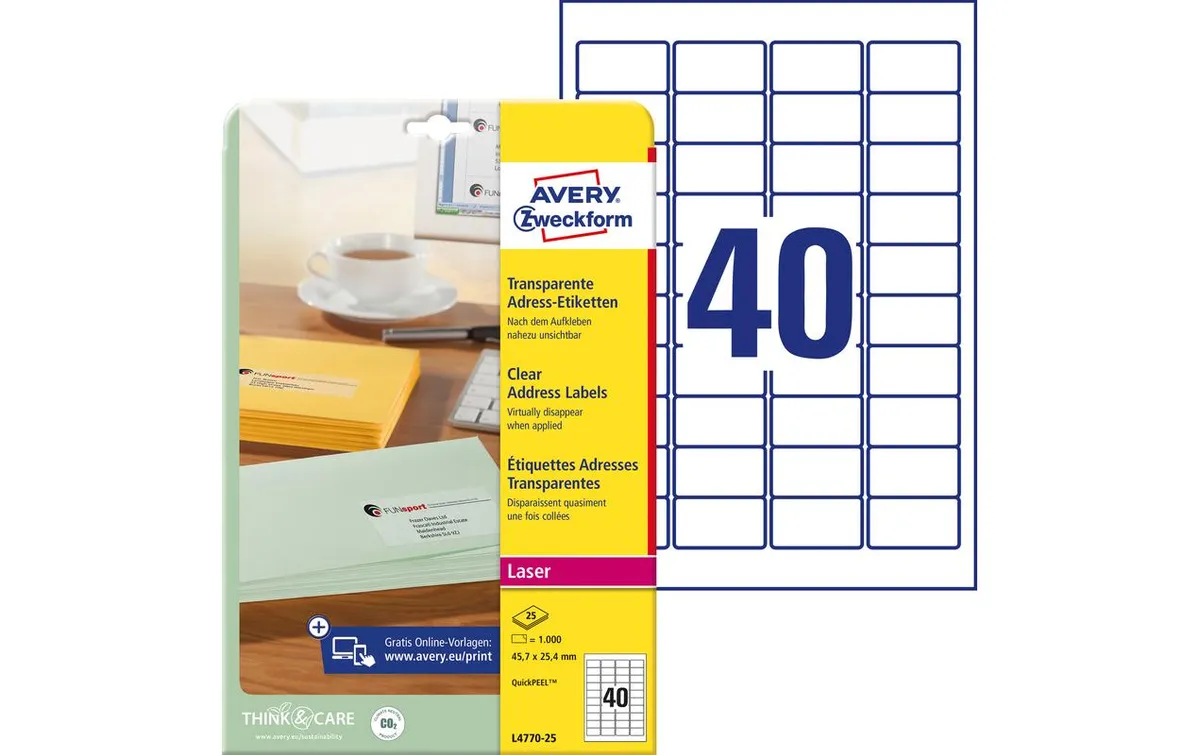Avery Zweckform Adressetiketten L4770-25 45.7 x 25.4 mm, 1000 Etiketten Avery Zweckform Adressetiketten L4770-25 45.7 x 25.4 mm, 1000 Etiketten