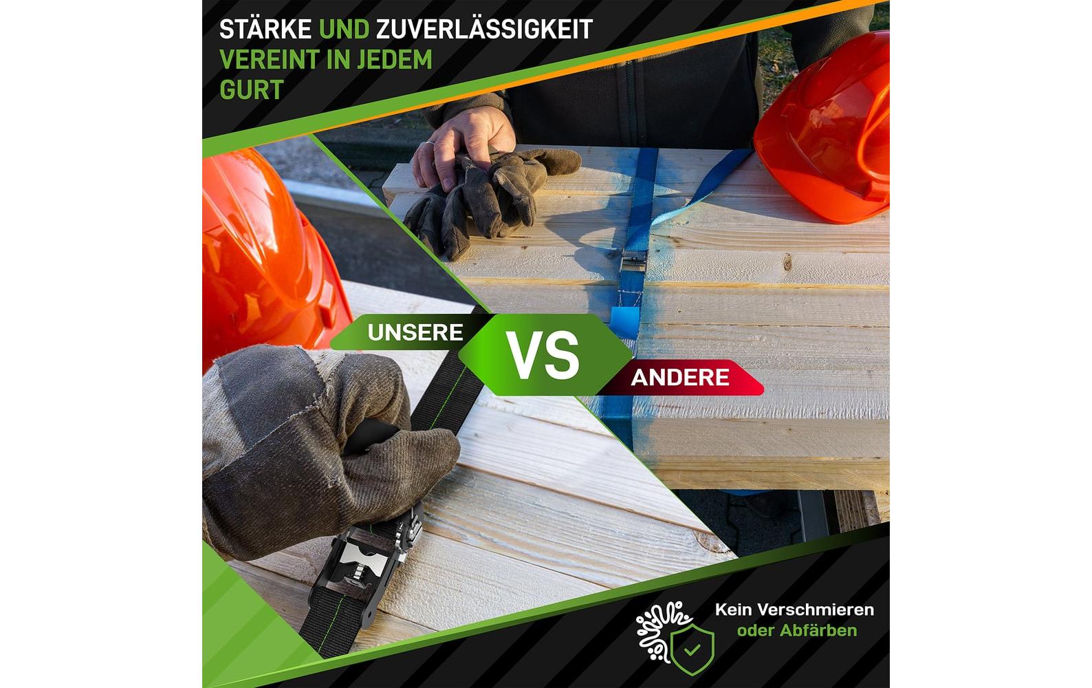 Hardtwerk Spanngurte mit Ratschen 4 Stück, 6 Meter, Schwarz