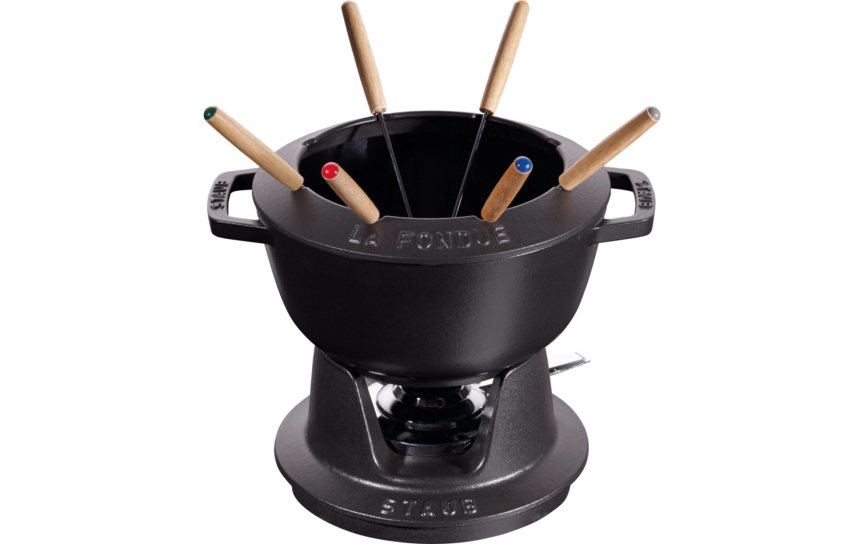 Staub Schokoladenfondue-Set mit 2 Griffen 5 Teile, Schwarz