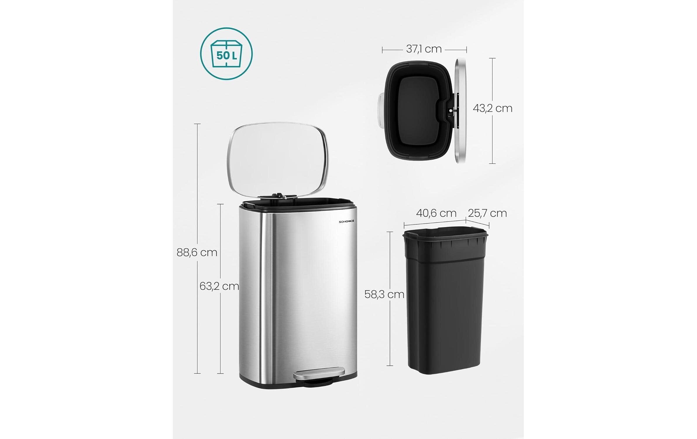 Songmics Abfalleimer 50 l, Silber