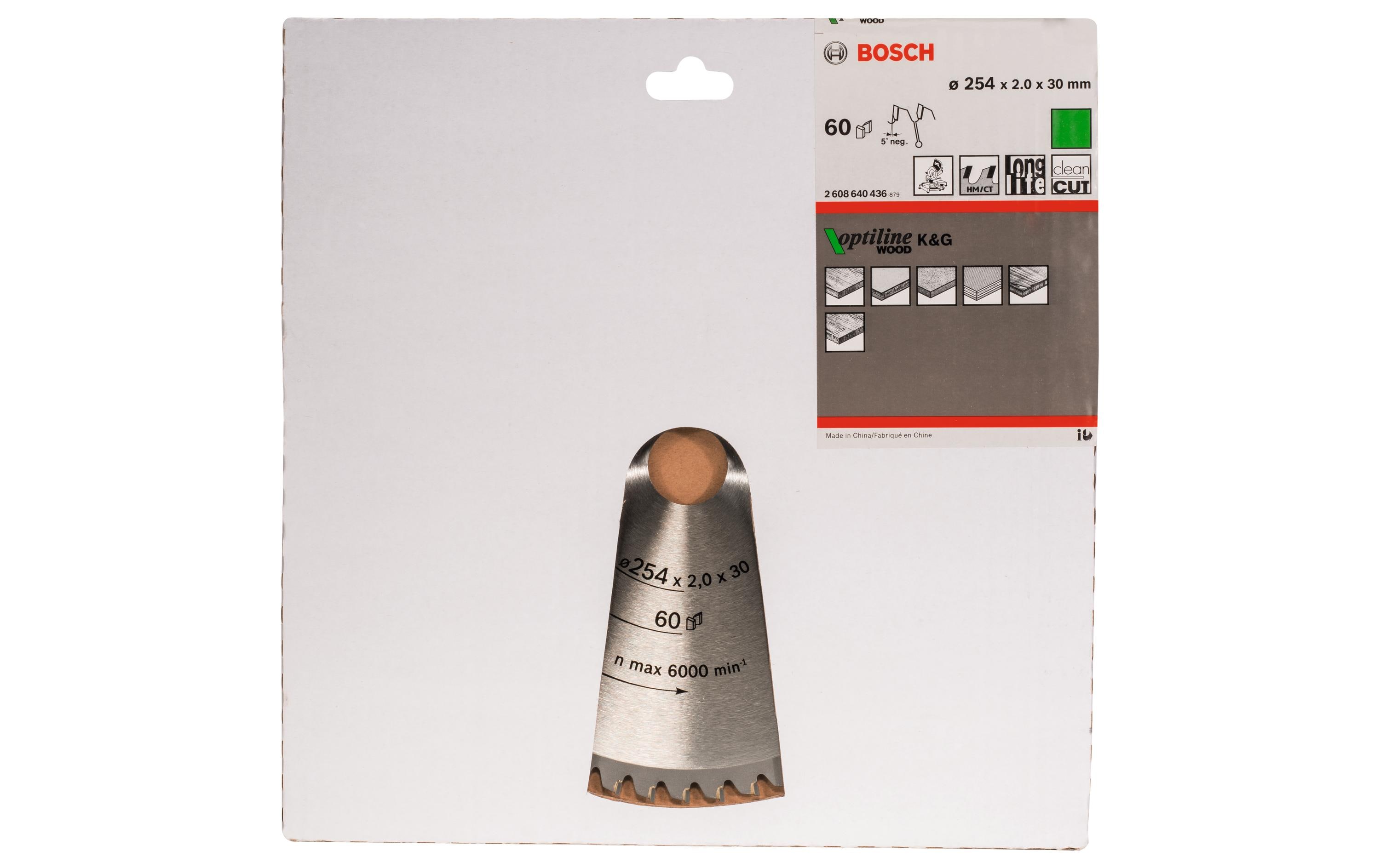 Bosch Professional Kreissägeblatt Optiline Wood, 254 x 30 x 2 mm, Z 60