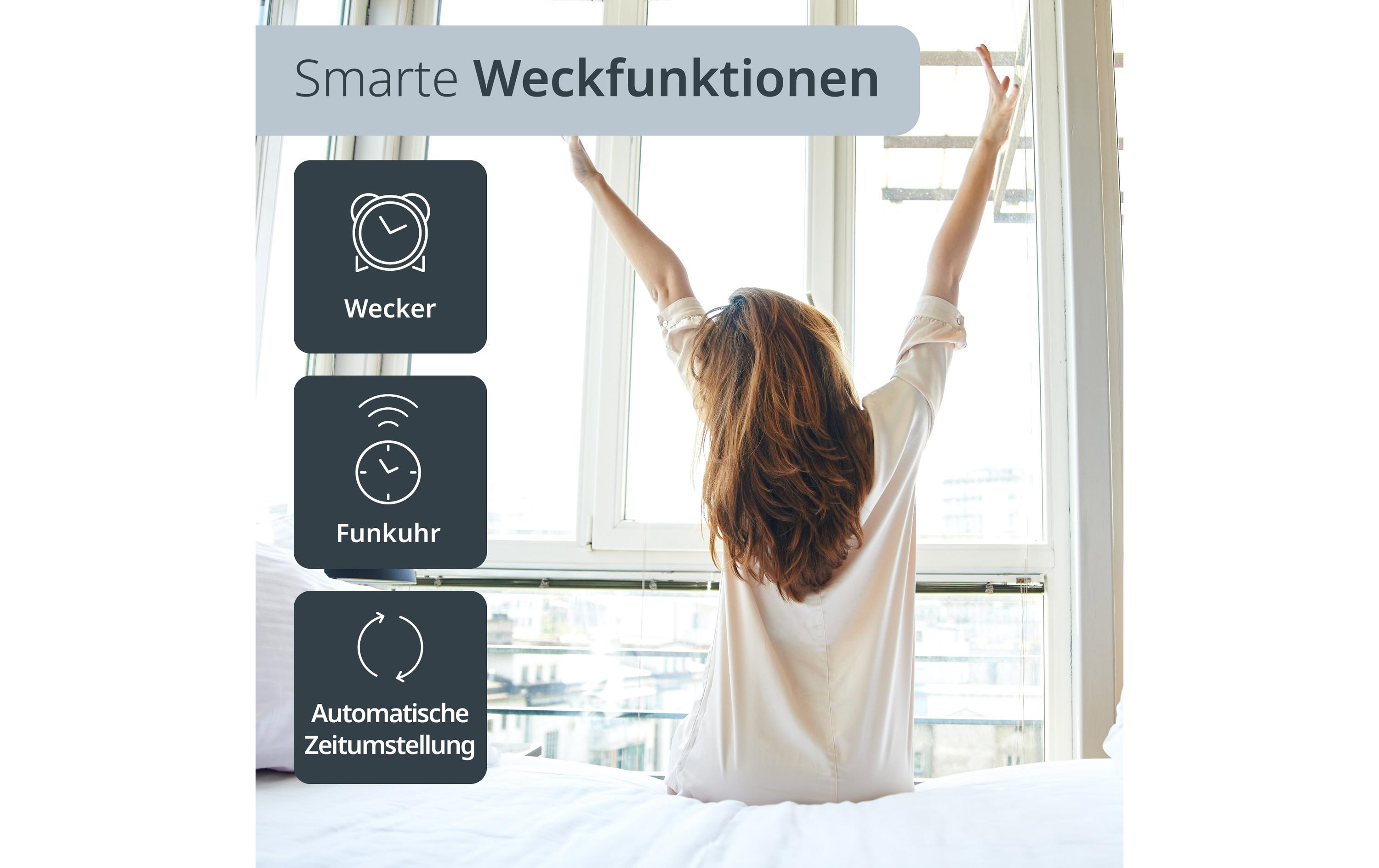 ADE Digitale DCF-Funkuhr mit XXL-Ziffern Bambus-Weiss