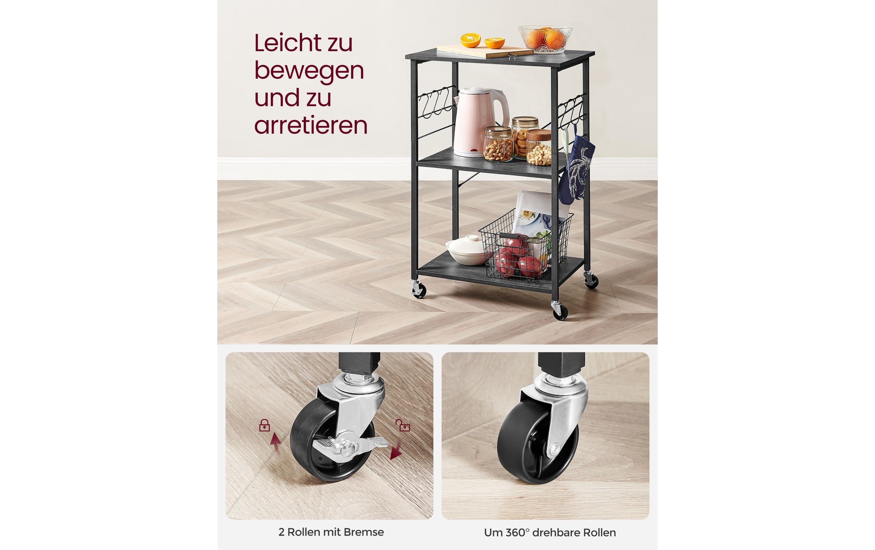 VASAGLE Küchenregal mit 3 Ablagen Schwarz