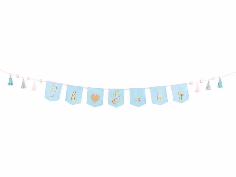Partydeco Girlande Oh Baby 2.5 m, Blau/Gold