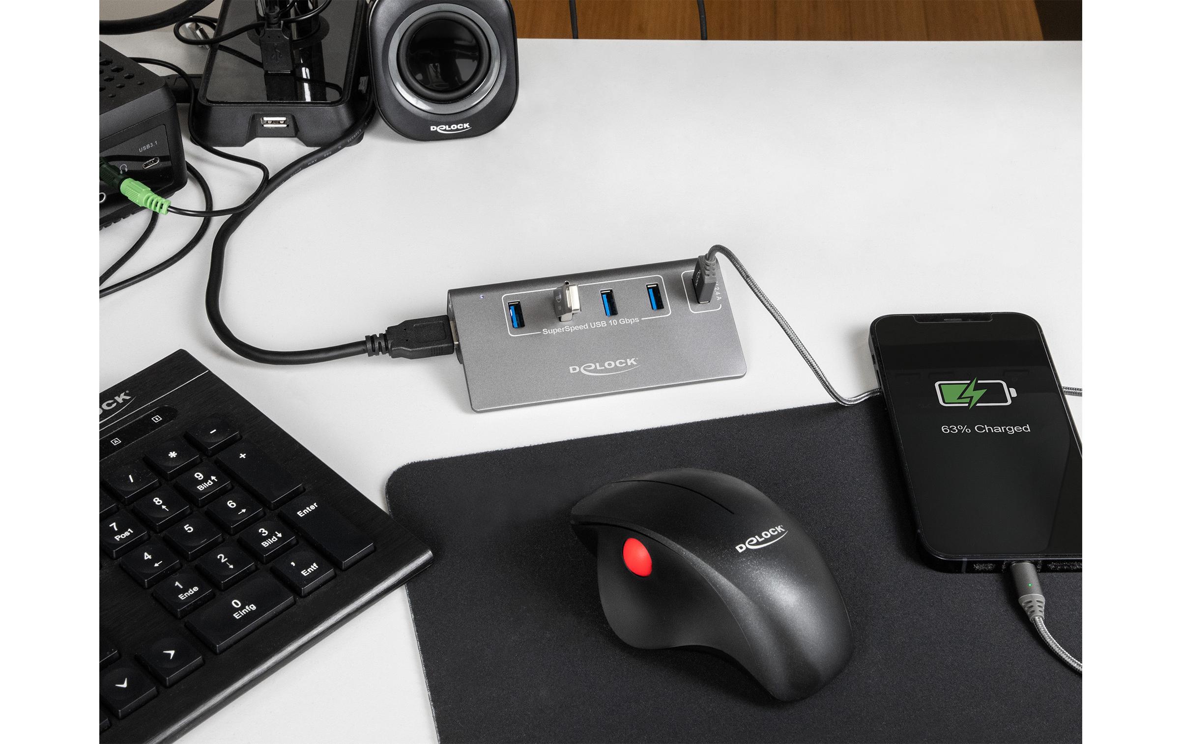 Delock USB-Hub 64182 USB 10 Gbps - 4x USB-A / 1x Schnellladeport