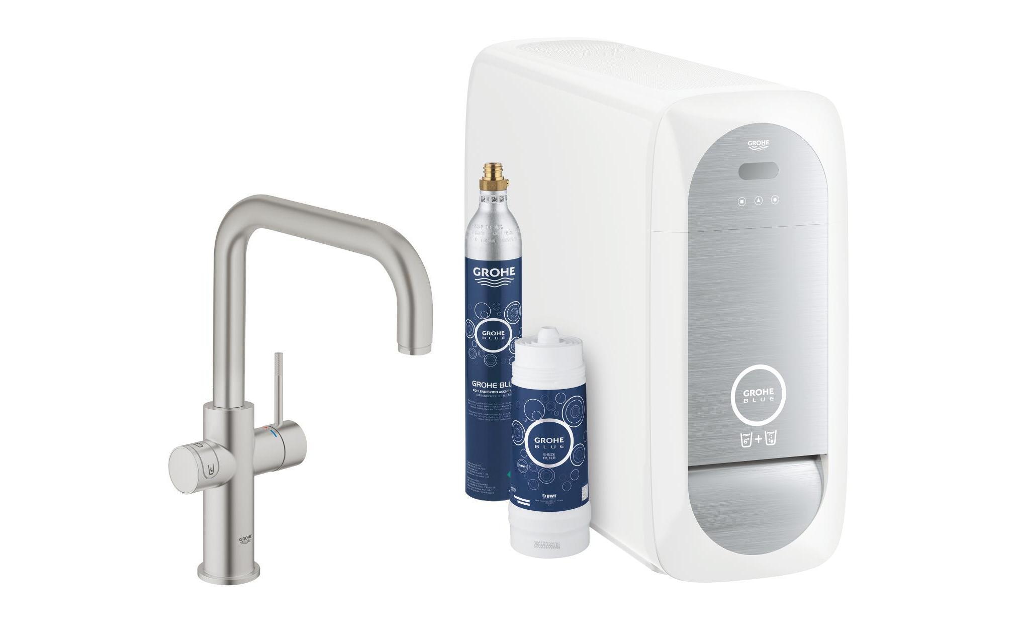 GROHE Küchenarmatur Blue Home U-Auslauf, Starter Kit, Supersteel GROHE Küchenarmatur Blue Home U-Auslauf, Starter Kit, Supersteel