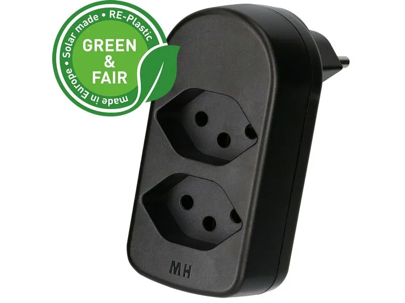 Max Hauri Abzweigstecker ADAPT 2x Typ 13 drehbar Green+Fair Max Hauri Abzweigstecker ADAPT 2x Typ 13 drehbar Green+Fair