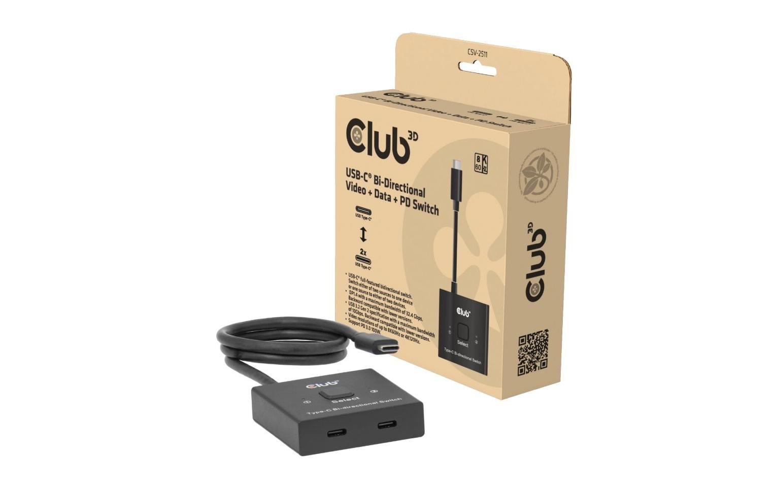 Club 3D 2-Port Signalsplitter CSV-2511 USB-C Switch Club 3D 2-Port Signalsplitter CSV-2511 USB-C Switch