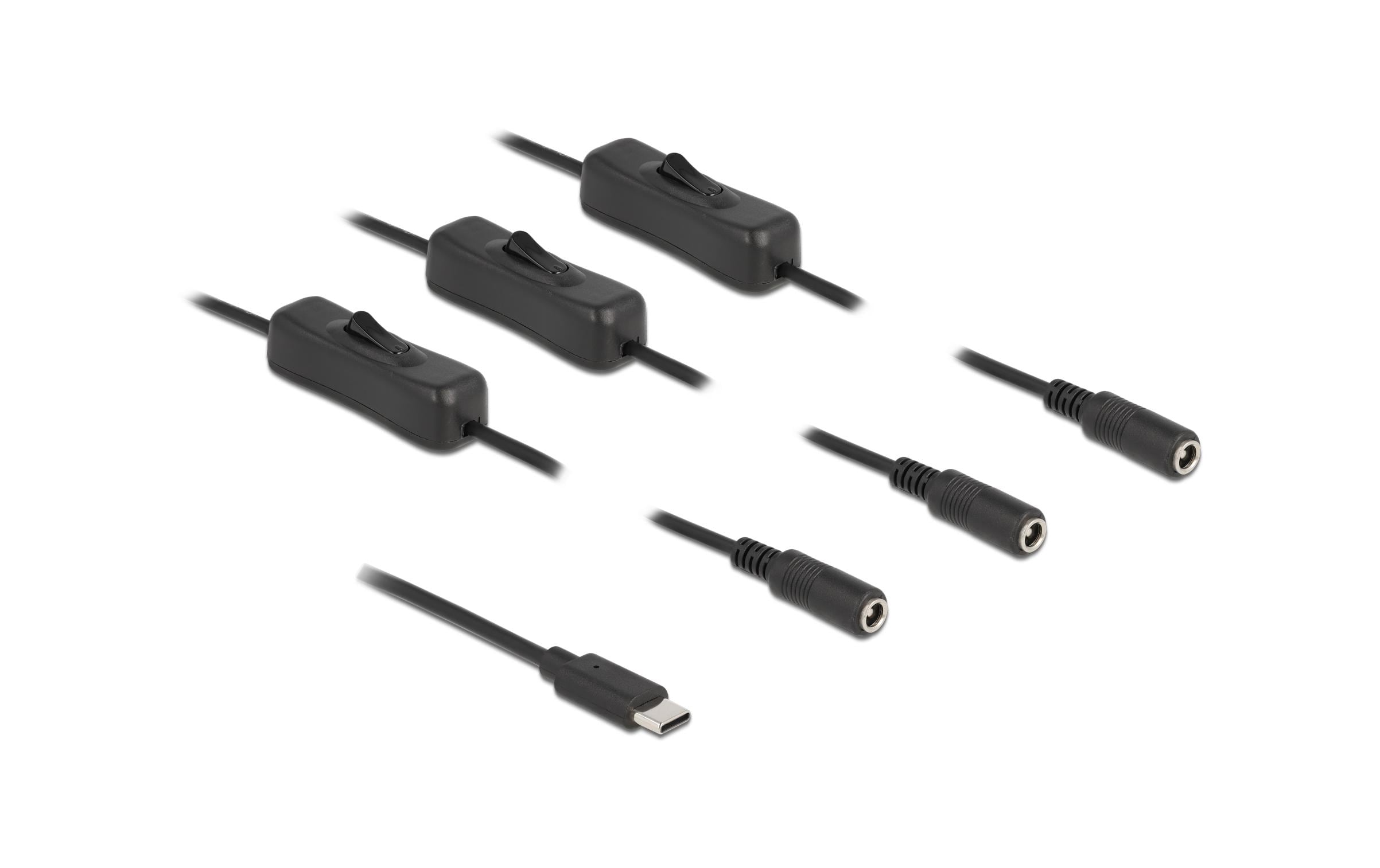 Delock Hohlstecker Kabel USB Type-C zu 3 x DC mit Schalter 1 m