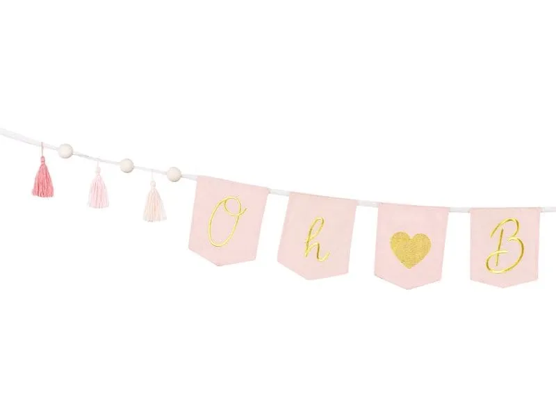 Partydeco Girlande Oh Baby 2.5 m, Gold/Hellrosa
