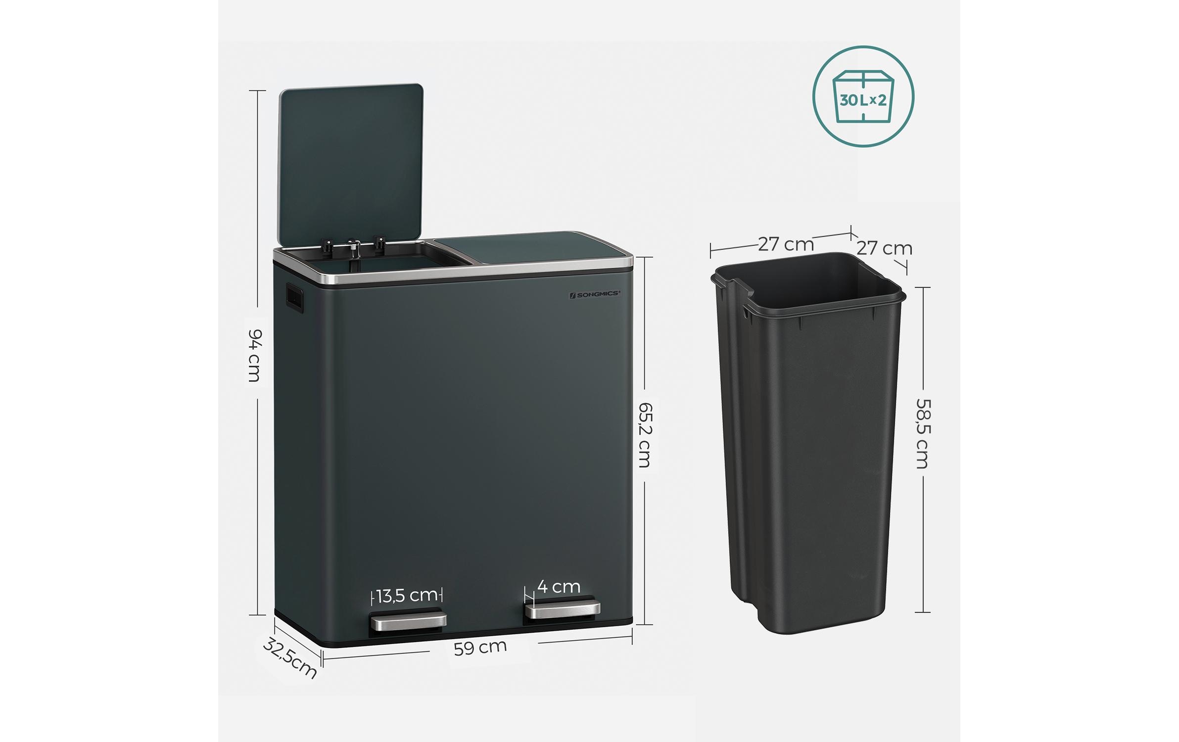 Songmics Abfalleimer 60 l, Grau