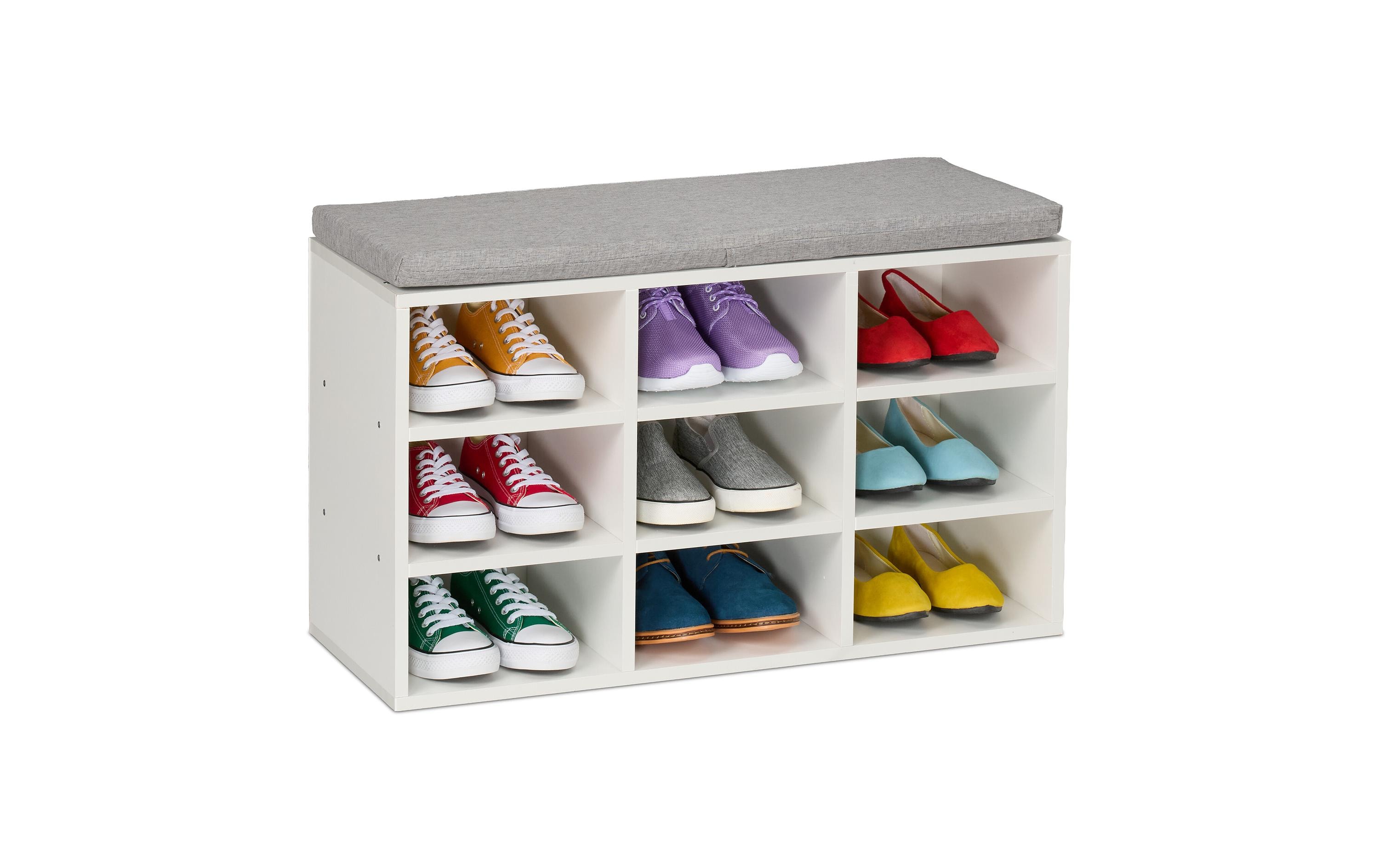 relaxdays Schuhbank mit Sitzfläche mit 9 Fächern, Grau/Weiss