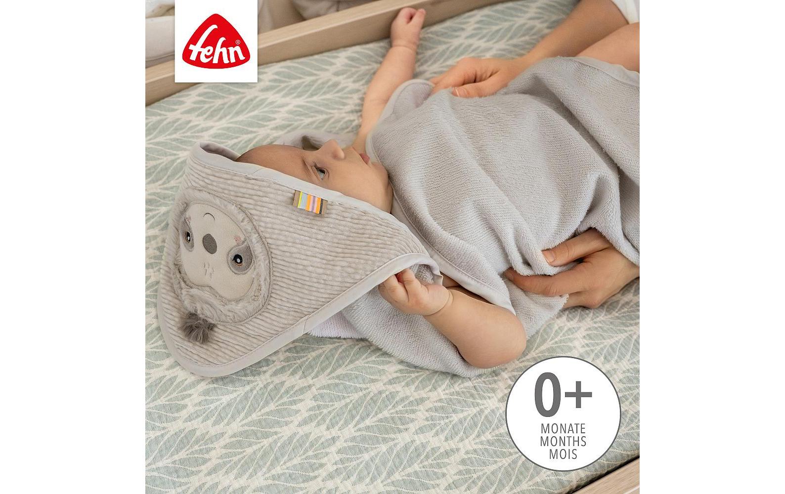 fehn Kapuzenbadetuch Faultier Grau/Beige