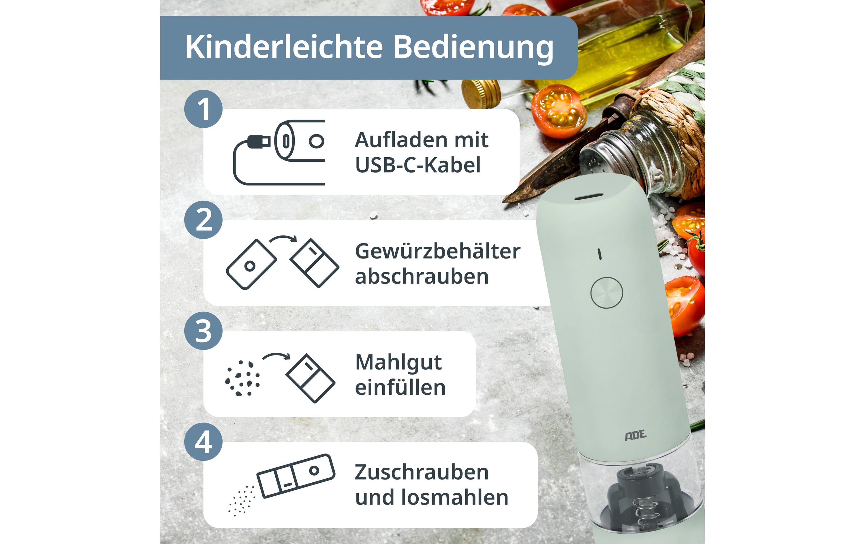 ADE Salz- und Pfeffermühle 13.9 cm, Salbei