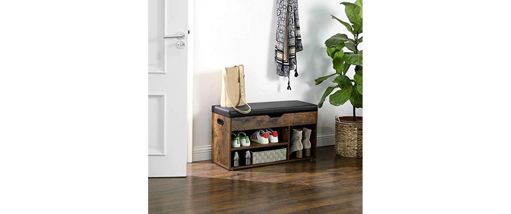 VASAGLE Sitztruhe mit 3 Fächern 80 x 44 x 30 cm, Braun