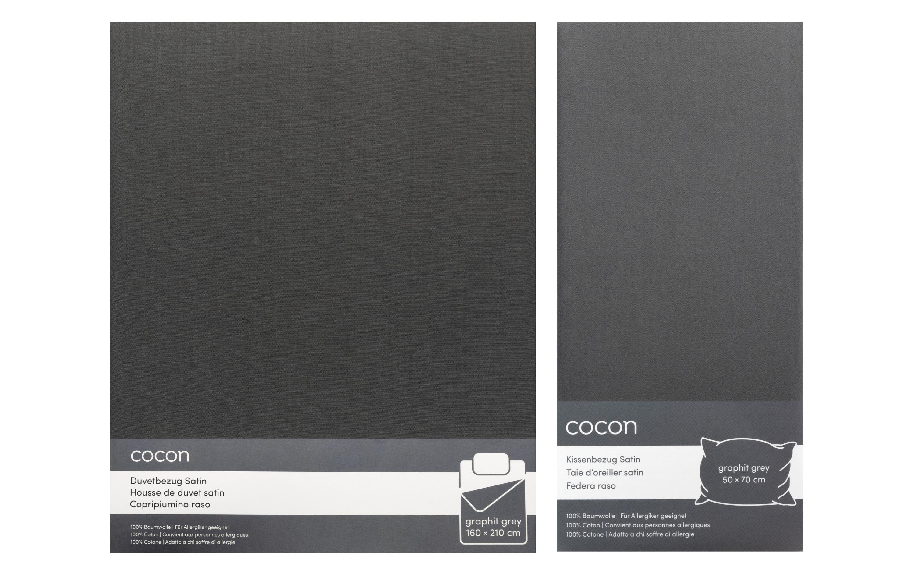 COCON Bettwäsche Satin 160 x 210 / 50 x 70, Graphit