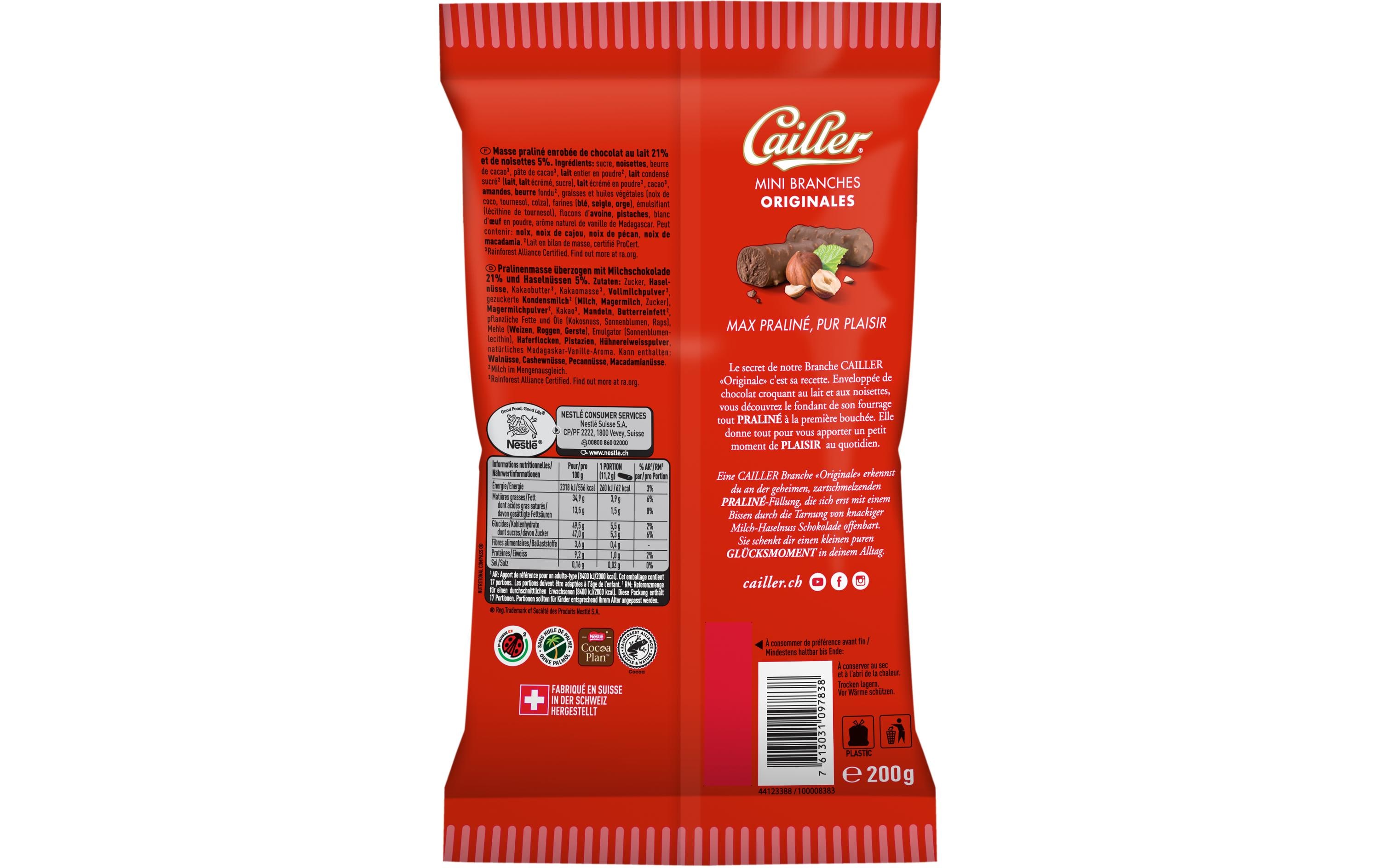 Cailler Branches Milchschokoladenriegel'Originale Mini 200 g