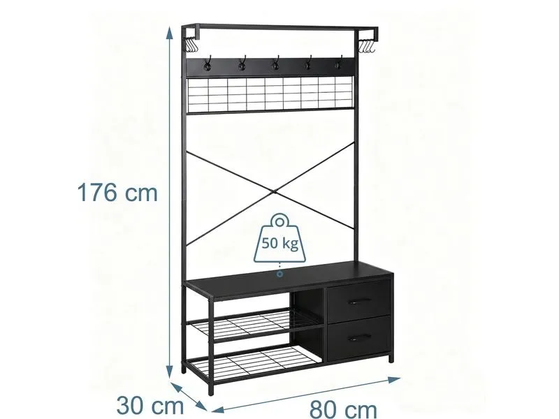 relaxdays Garderobenständer 80 cm x 176 cm, Schwarz relaxdays Garderobenständer 80 cm x 176 cm, Schwarz