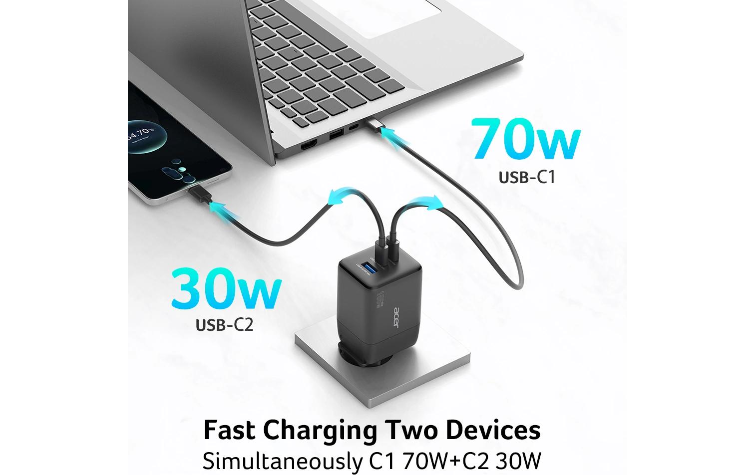 Acer Netzteil AC-Adapter 100W 2x USB-C, 1x USB-A