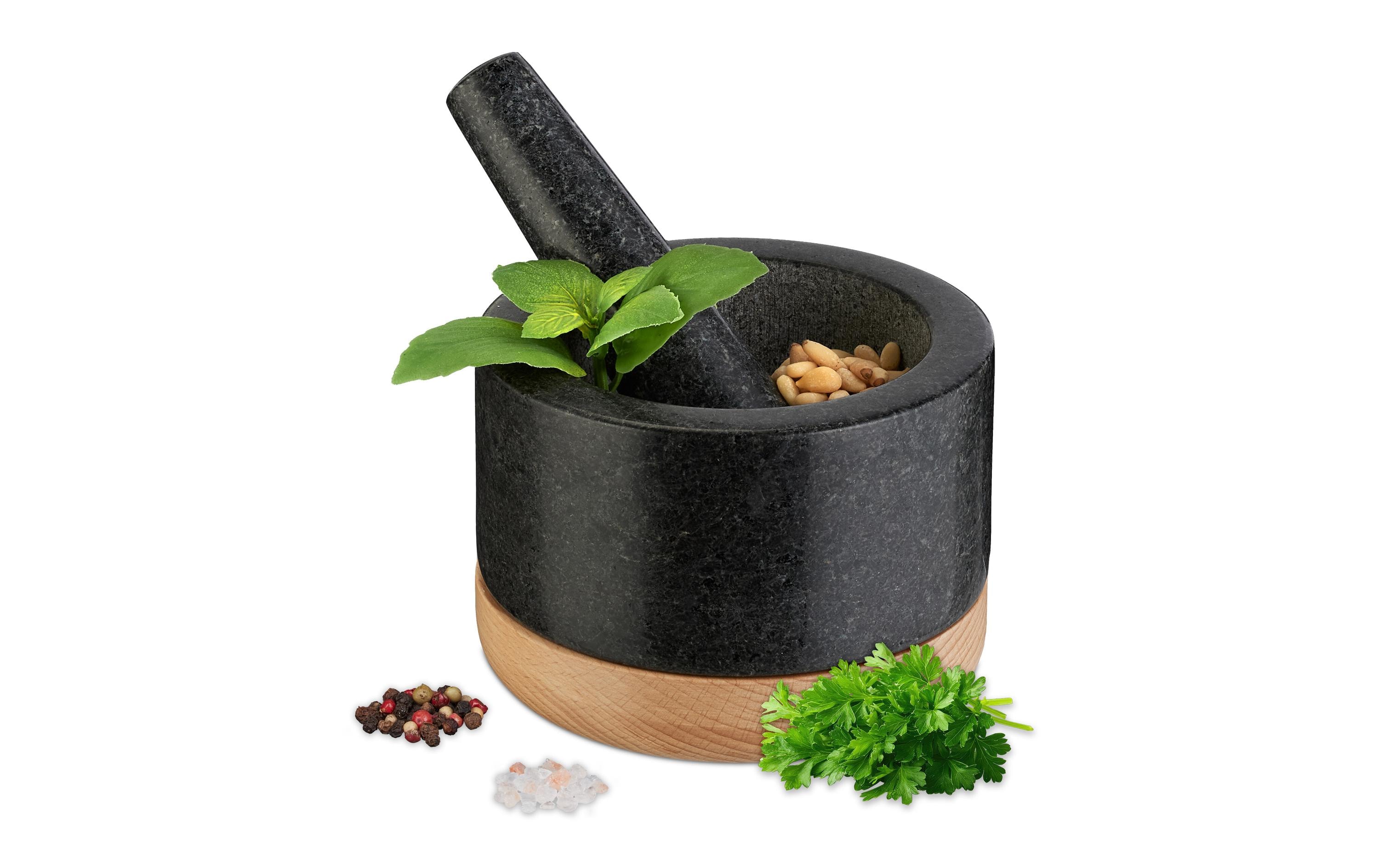 relaxdays Mörser 14 cm, Holz/Granit