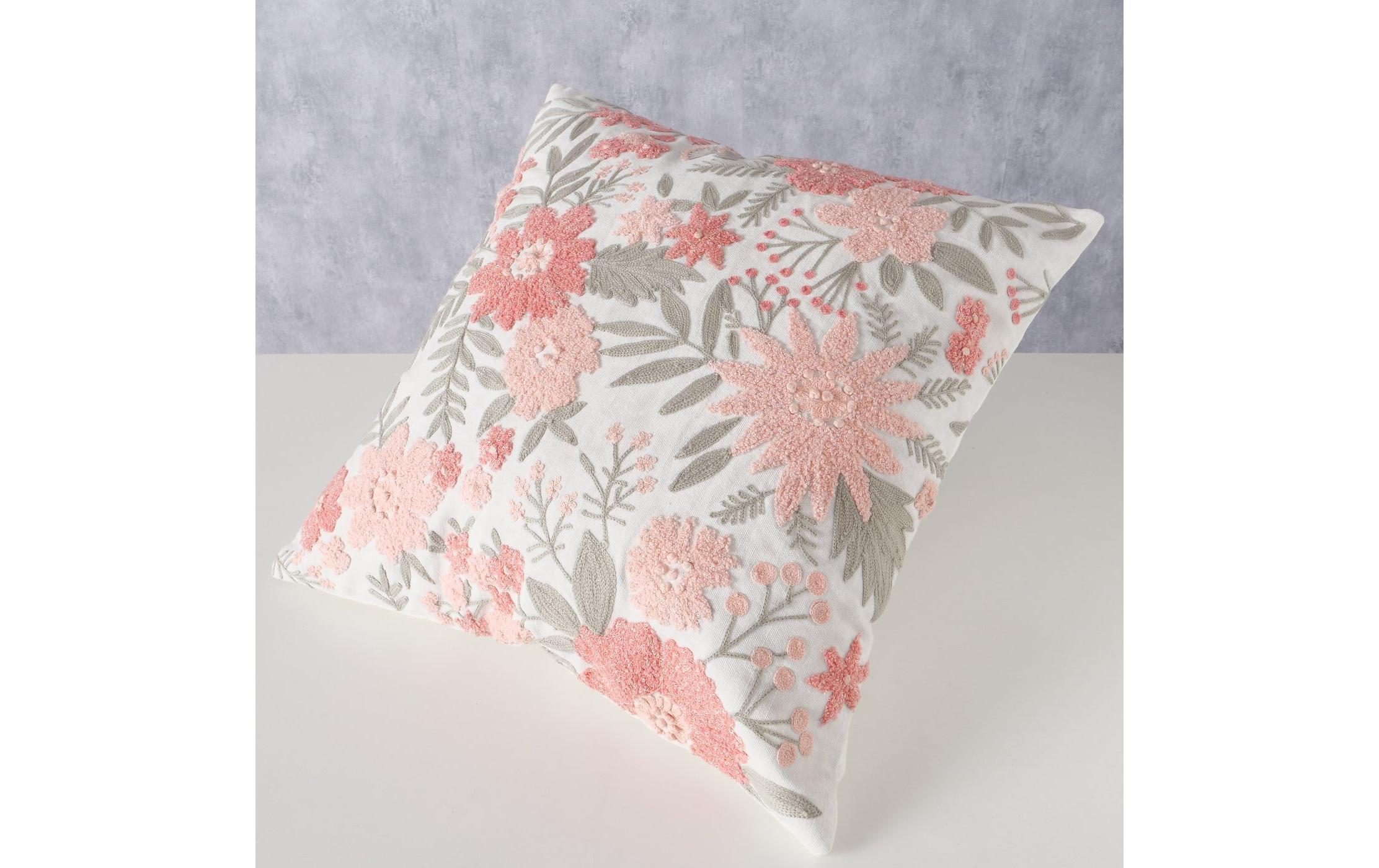 Boltze Kissen Lomna 45 x 45 cm, Crème/Dunkelrosa/Grün