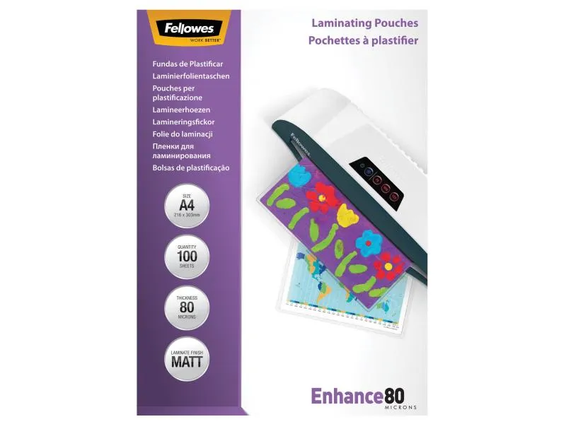 Fellowes Laminierfolie A4, 80 µm, 100 Stück, Matt Fellowes Laminierfolie A4, 80 µm, 100 Stück, Matt