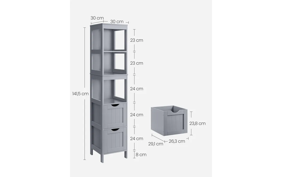 VASAGLE Kommode in Landhausstil 30 x 141.5 cm, Grau
