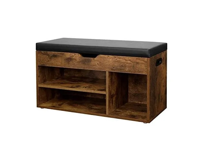 VASAGLE Sitztruhe mit 3 Fächern 80 x 44 x 30 cm, Braun VASAGLE Sitztruhe mit 3 Fächern 80 x 44 x 30 cm, Braun