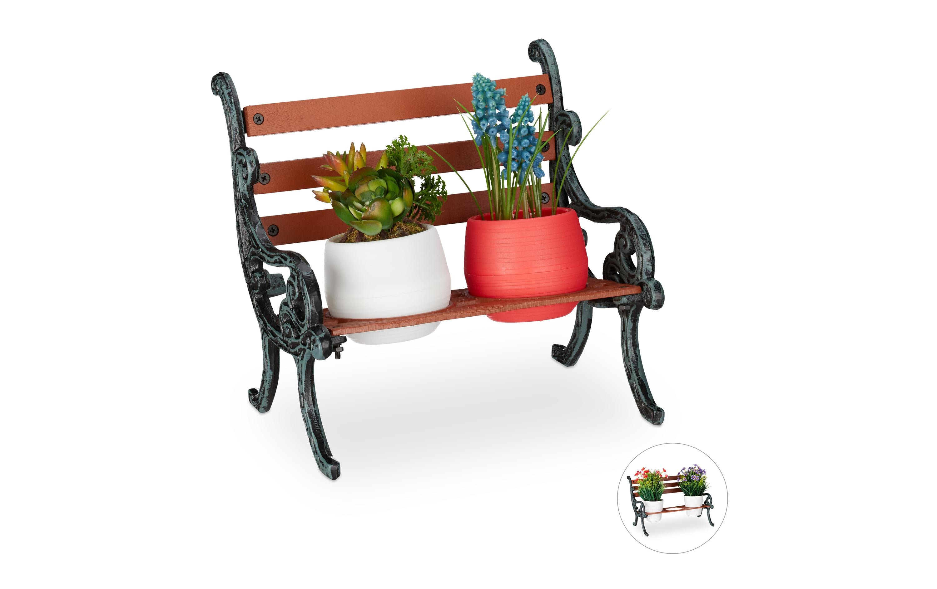 relaxdays Blumenbänke Mini, Gusseisen, Holz, Braun, Grau