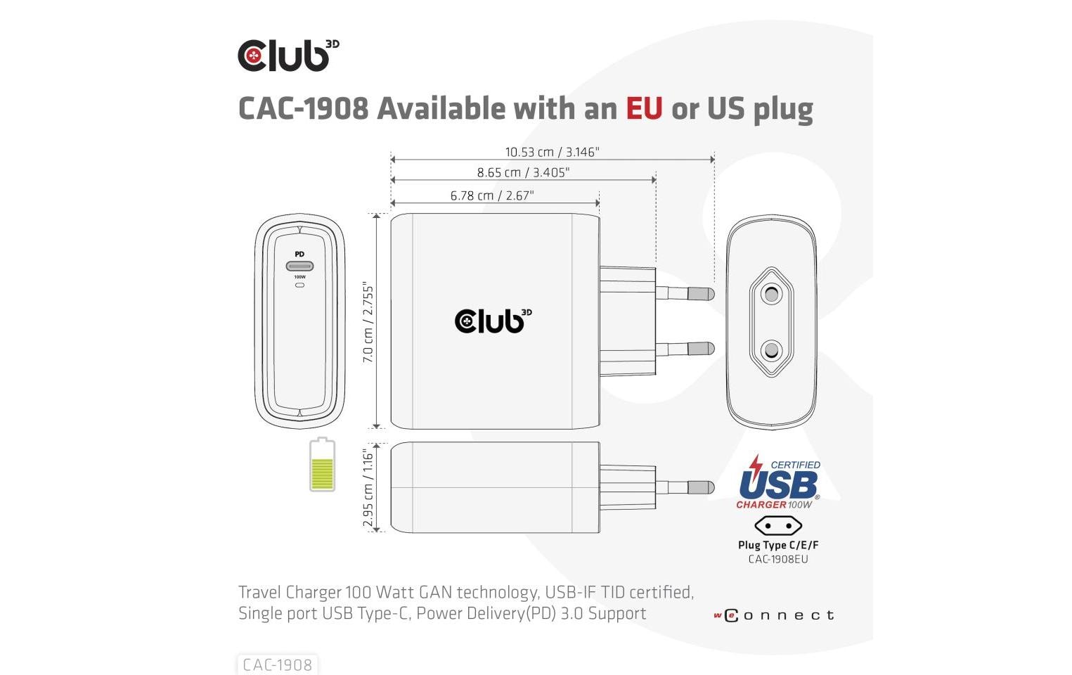 Club 3D USB-Wandladegerät CAC-1908
